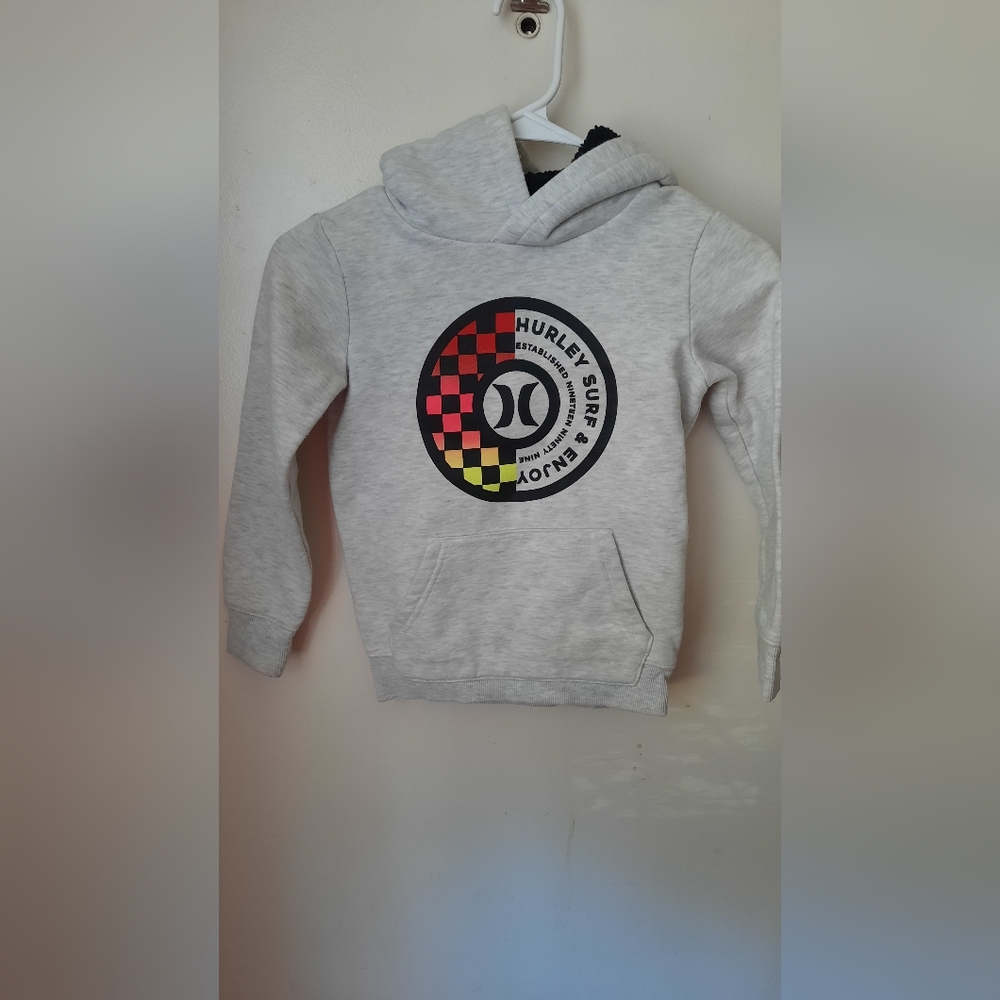 Hurley Kids Light Gray Hoodie with Multicolor Logo